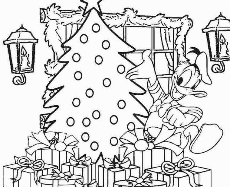 Online coloring book: Donald Duck at Christmas coloring page